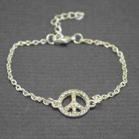 Bracelet de cheville "Peace & Love" en métal et strass