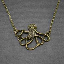 Sautoir "Octopus" en métal doré vieilli