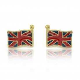 Boucles d'oreilles fantaisie "English Flag" en métal doré et émail