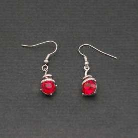 Boucles d'oreilles "Perle rouge" en plaqué or blanc et zirconium | Les Bijoux de Camille, bijoux fantaisie pas cher